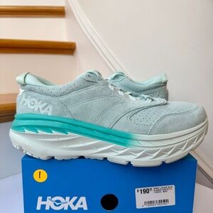 NWT Hoka Bondi L SUEDE Leather U Unisex , Blue Glass / Atlantis Cushioned Shoes